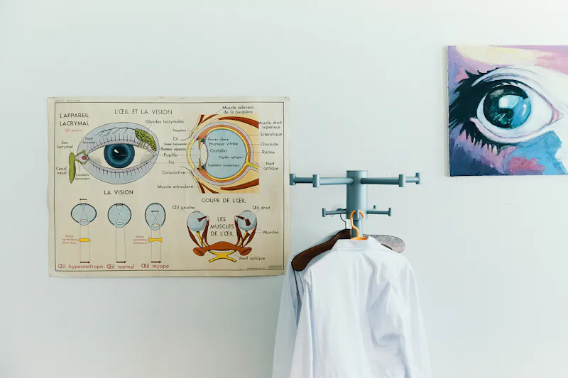 Medical Illustrations of eyes on the wall inside the IOB.
