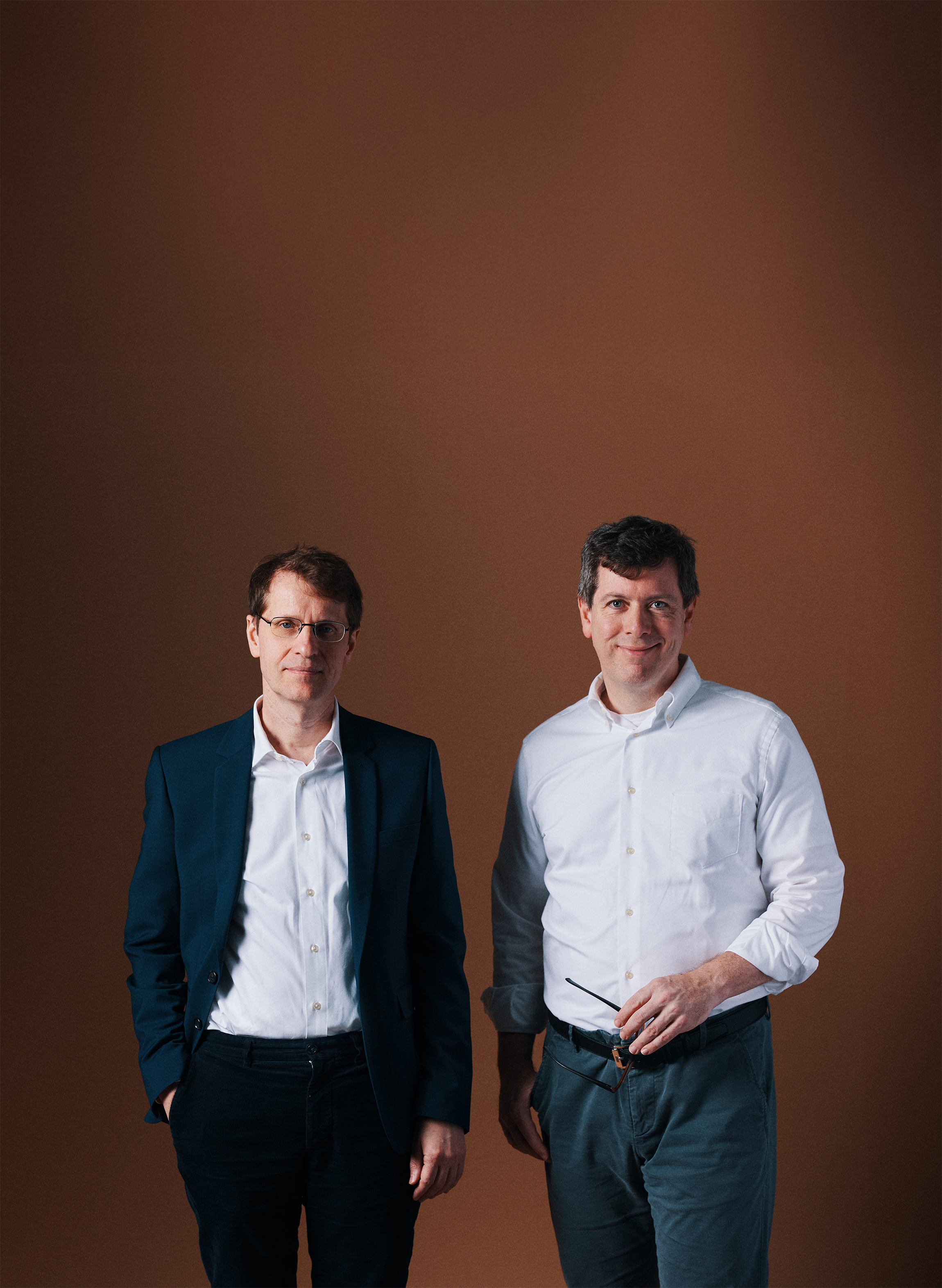 Portrait of Botond Roska, Director of the Institute of Molecular and Clinical Ophthalmology Basel (IOB), and former IOB Co-Director Charles Gubser.