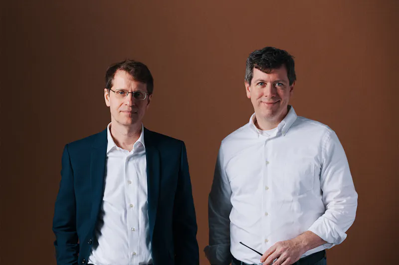 Portrait of Botond Roska, Director of the Institute of Molecular and Clinical Ophthalmology Basel (IOB), and former IOB Co-Director Charles Gubser.