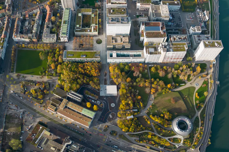 Der Campus in Basel von oben.