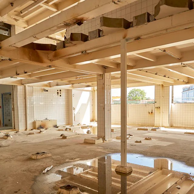 Chemical-free interior of Building 316 prior to demolition.