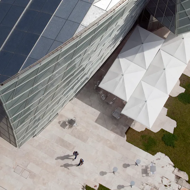 Solar cells on the glass building of Frank Gehry.