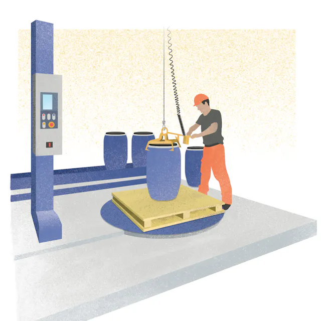 Automated drum-filling point for soil with an HCH content of more than 80 %.