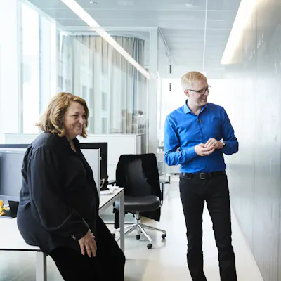 Former Novartis protein scientist Thomas Huber and the American artist Lynn Hershman