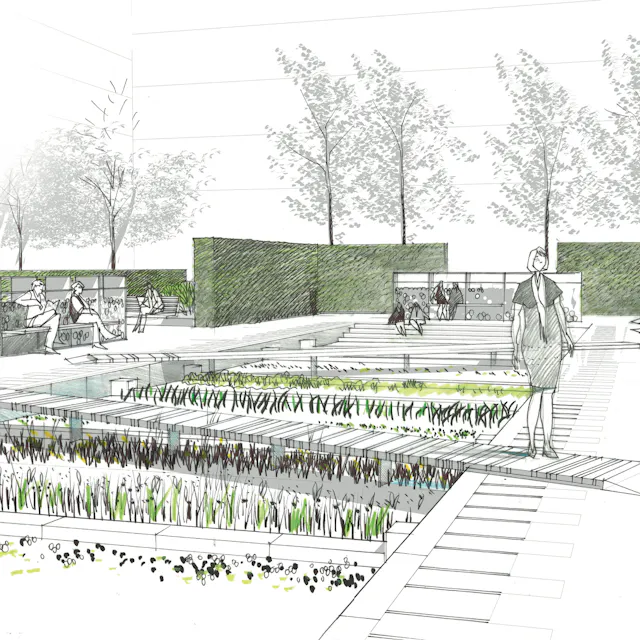 The sketch by Thorbjoern Andersson shows the southern part of the park that was opened in 2012 as the Physic Garden.