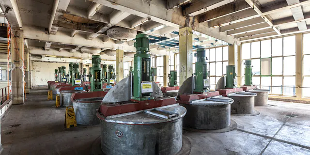 Stillgelegte Farbstoffproduktion im Bau 90 der Ciba