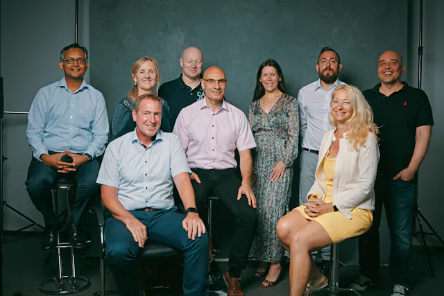 The PharmaLedger Team (from left to right): Amit D. Deshpande, Darlene MacDonald, Daniel Fritz, Patrick Maher, Marco Cuomo, Gwenaelle Nicolas, Francesco Spoto, Sonja Steiner, Jan Jeker.