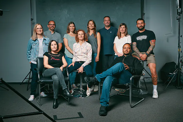 The Radioligand team in Basel. Back (from left to right): Delphine Gorses, Markus Reschke, Joana Silva, Luisa Deberle, Emanuele Mauro, Milene Walter, Xavier Miot. Front (from left to right): Barbara Schacher Engstler, Emmanuelle Briard, Sravanth Hindupur.