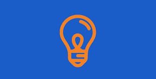 A graphic of a lightbulb in orange on a blue background.