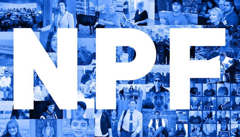 Photo collage of NPF volunteers with the letters "NPF".