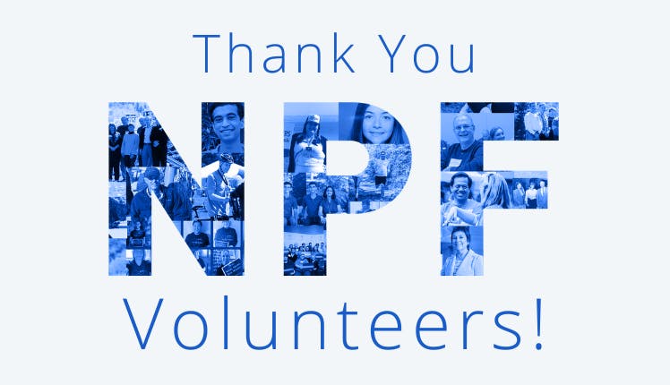 Graphic with text "Thank You NPF Volunteers!" and a photo collage.