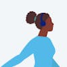 A graphic of a woman walking with headphones on.
