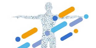 A graphic of a body made out of networked dots, with a graphic for PsA Action Month 2022 overlaid.