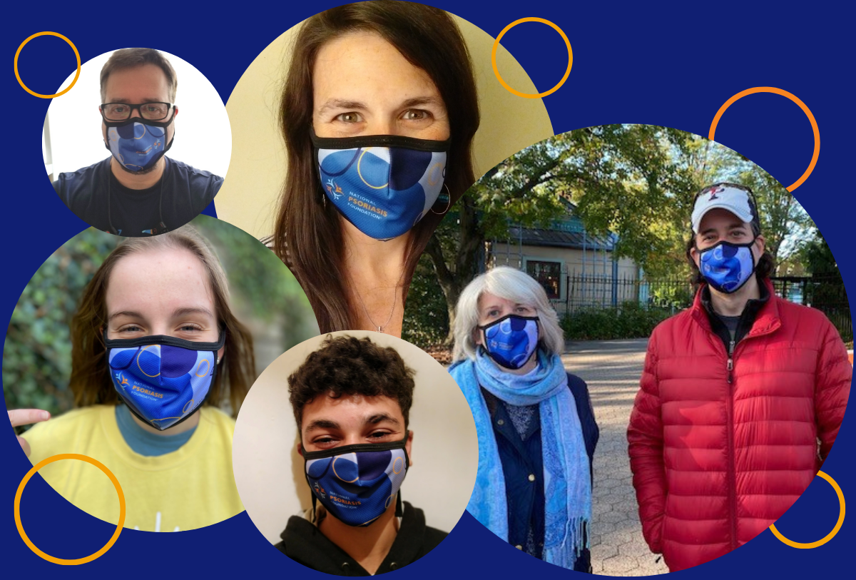 Photo collage of people wearing NPF masks.