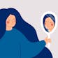 A graphic of a woman looking in a mirror in sadness.
