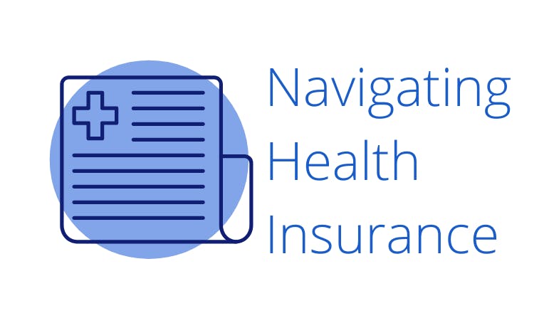 Icon of a medical bill next to text "Navigating Health Insurance".