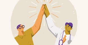 An illustration of a doctor and patient high-fiving. 