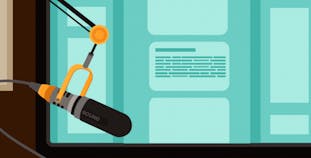 Illustration of a computer and a microphone.