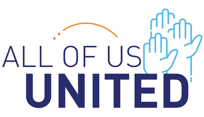 All of Us United graphic with hands raised together.