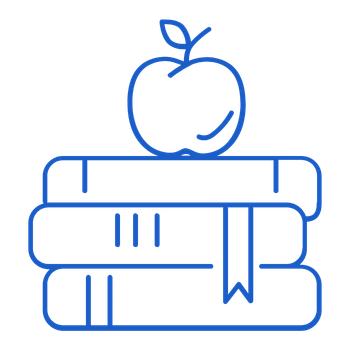 Icon of books with an apple on top
