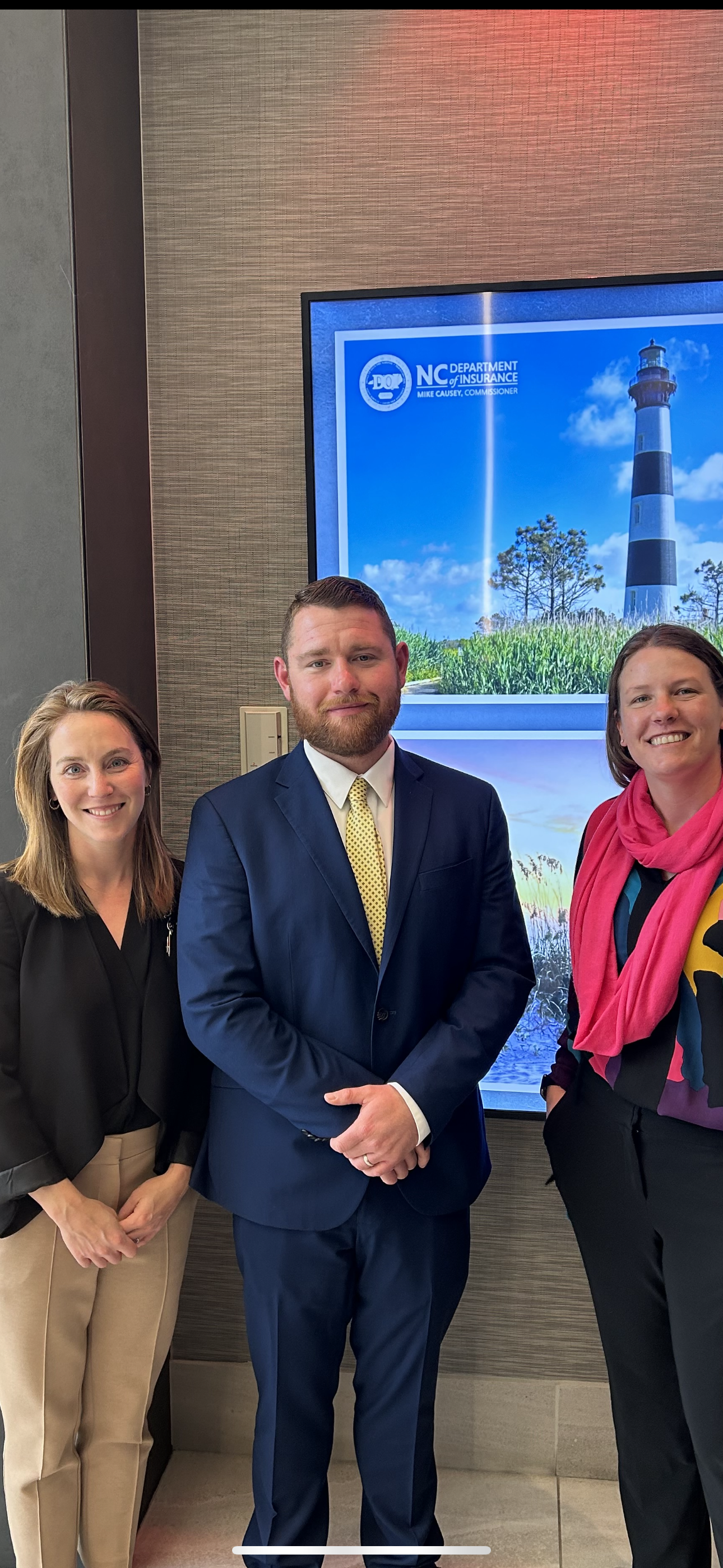 Sarah and Sam in North Carolina in February at the Department of Insurance along with Charlene Cowell of Fair Health NC.