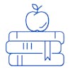 Icon of books with an apple on top