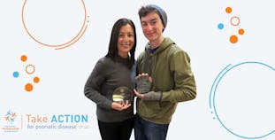 Elizabeth and Ethan Stafford accept their Take ACTION for Psoriatic Disease fundraising champions award.