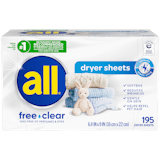 all® free clear dryer sheets