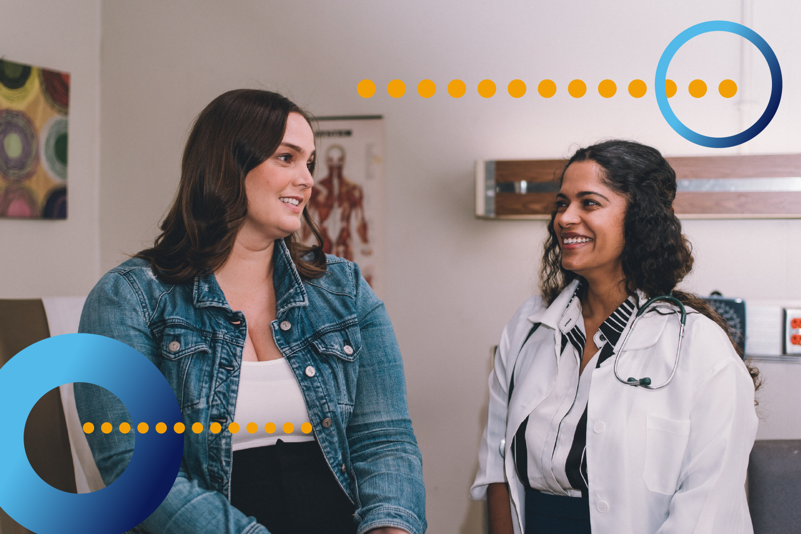 A patient talks with a doctor in an office.
