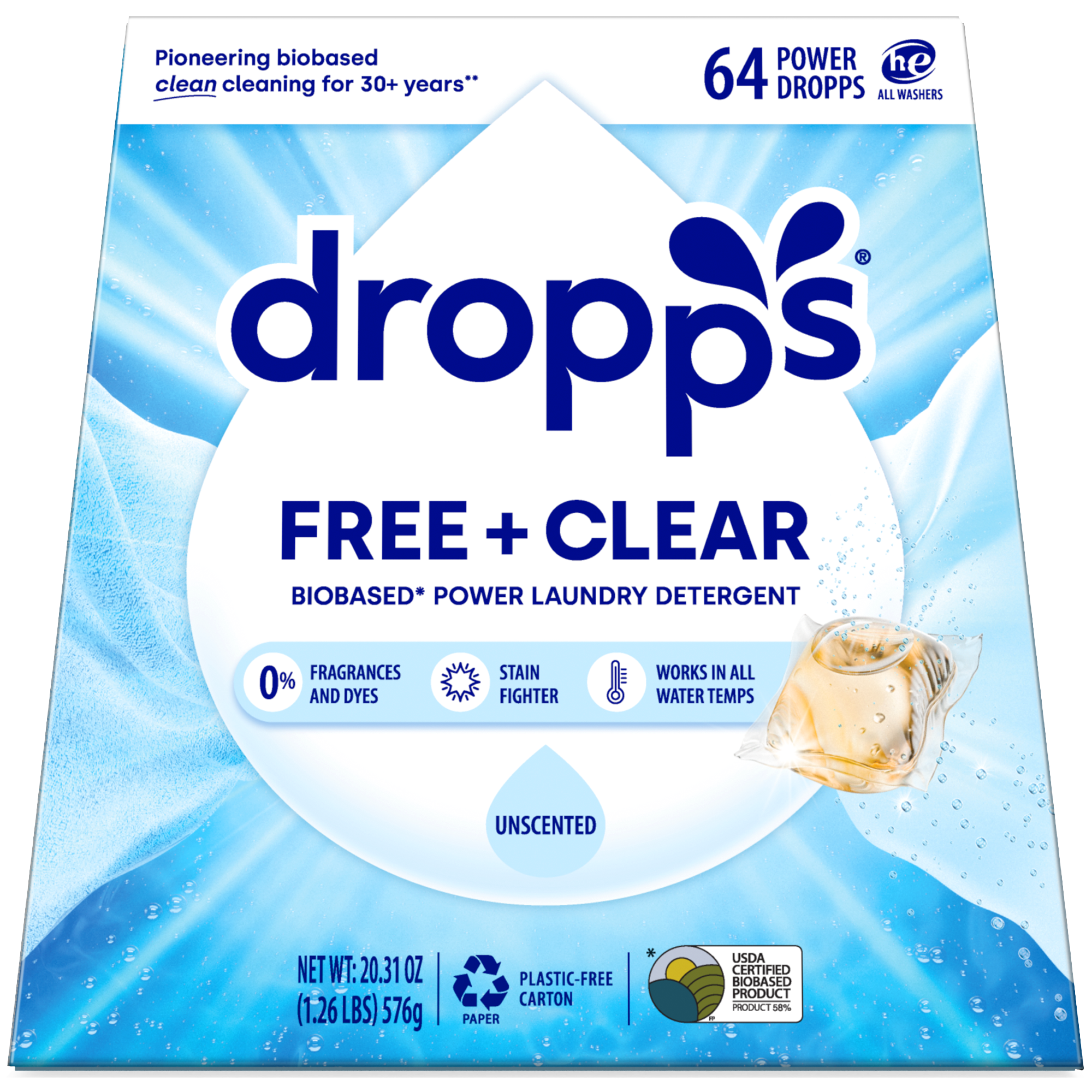 Dropps Free & Clear Biobased Power Laundry Detergent Pods