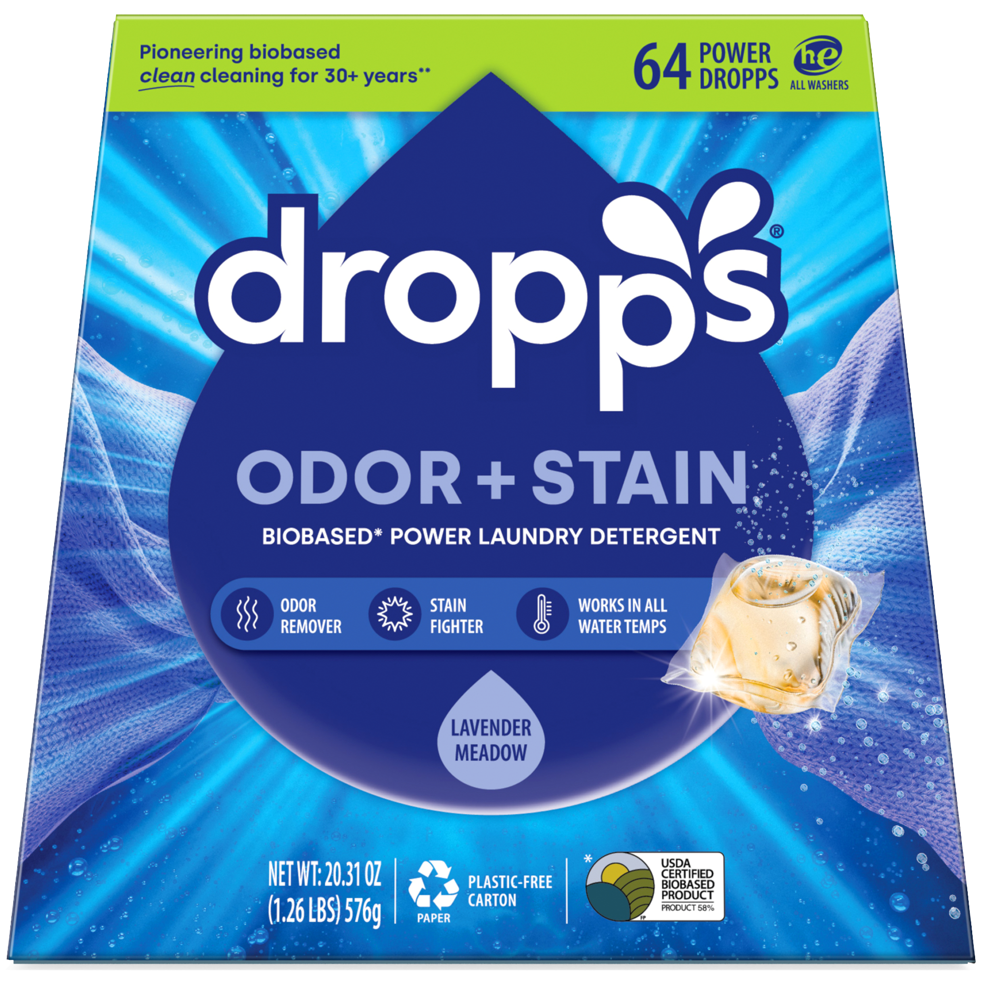 Dropps Odor & Stain Biobased Power Laundry Detergent Lavender Meadow