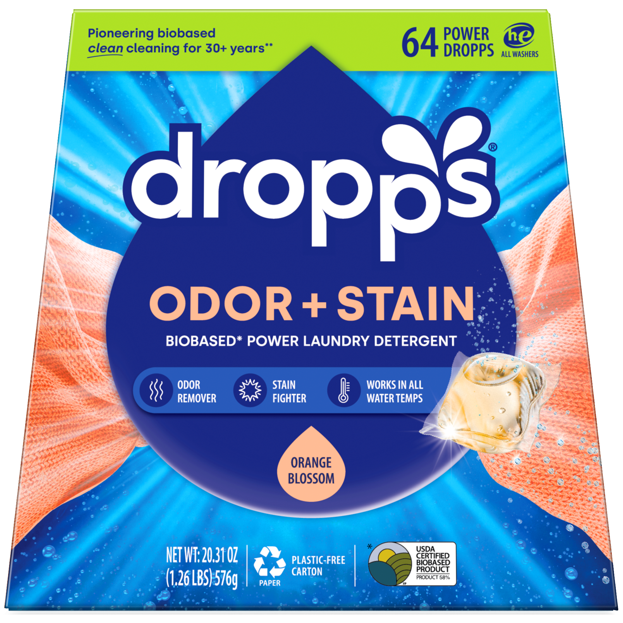 Dropps Odor & Stain Biobased Power Laundry Detergent Orange Blossom