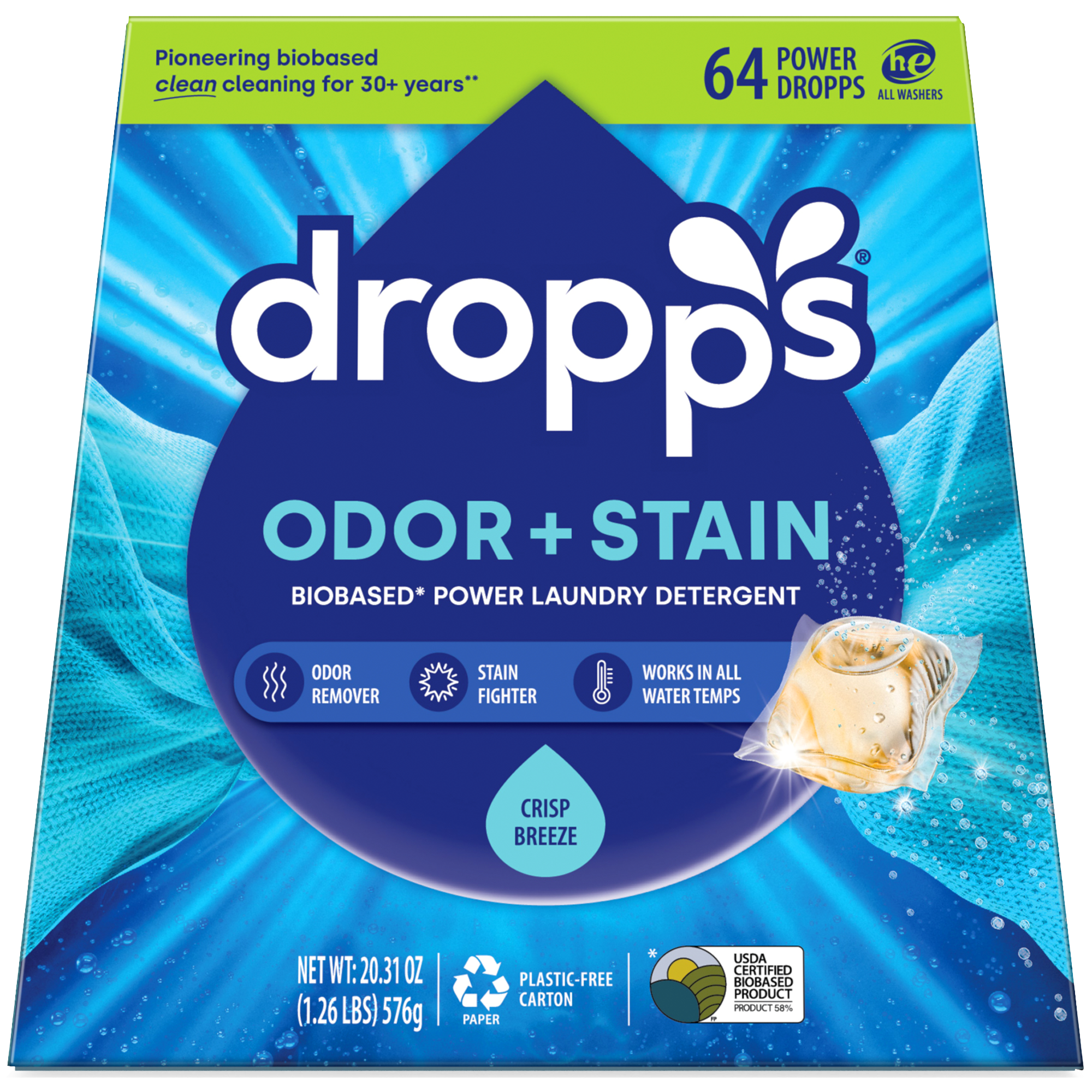 Dropps Odor & Stain Biobased Power Laundry Detergent Pods
