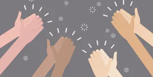 A graphic of hands clapping.