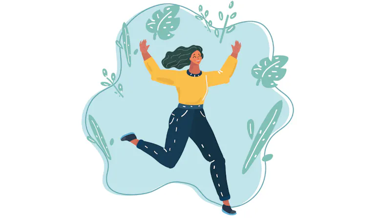 A figure of a woman dancing in joy.