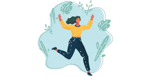 A figure of a woman dancing in joy.