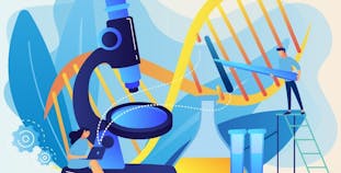 Illustration of a tiny person next to a large microscope.