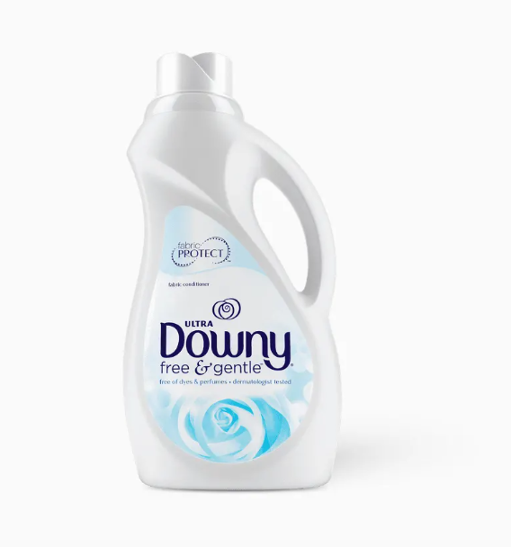 A bottle of Ultra Downy® Free and Gentle™ Liquid Fabric Softener.