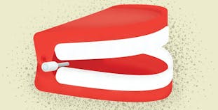 Illustration of a clacking teeth toy to represent jaw issues caused by psoriatic arthritis.