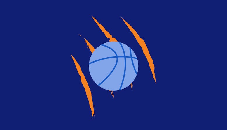 A graphic of claw marks overlaid with a basketball.