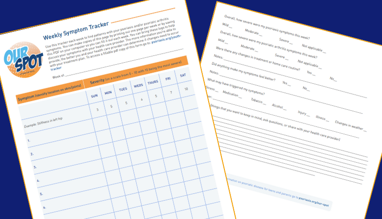 Teen weekly psoriatic disease symptom tracker