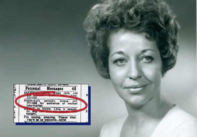 Beverly Foster's husband puts out an ad for people with psoriasis to come together for support.