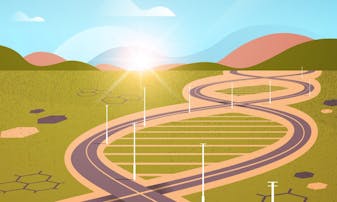 Graphic of two winding roads that form the shape of DNA.