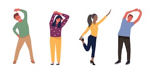 A graphic of a four people doing various stretches.