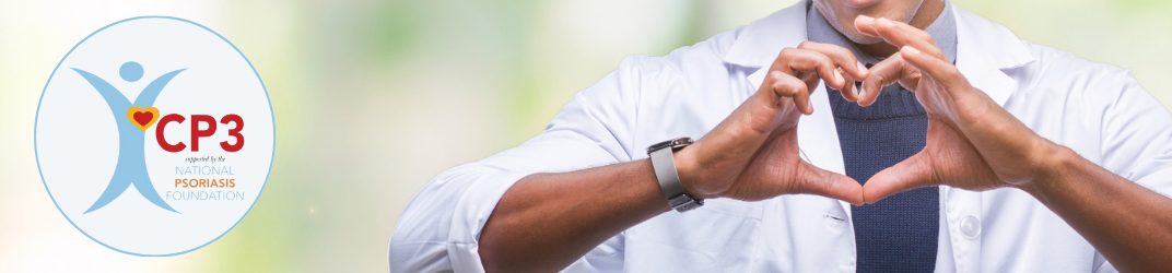 A doctor holds his hands in a heart shape. The CP3 study logo is overlaid.