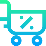 Carrinho de compras com simbolo de desconto