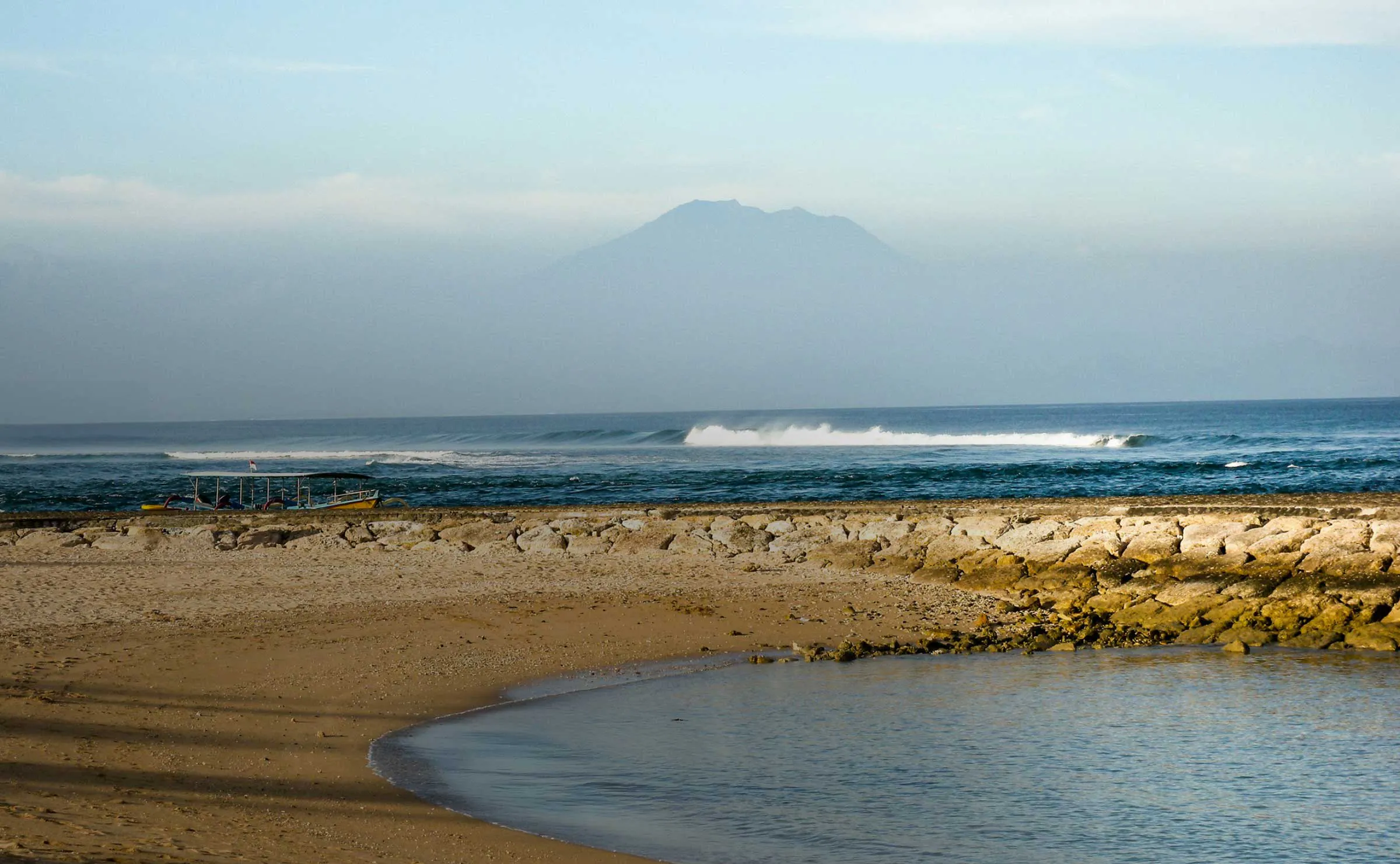 view of mount Agung from a beautiful beach in Bali
