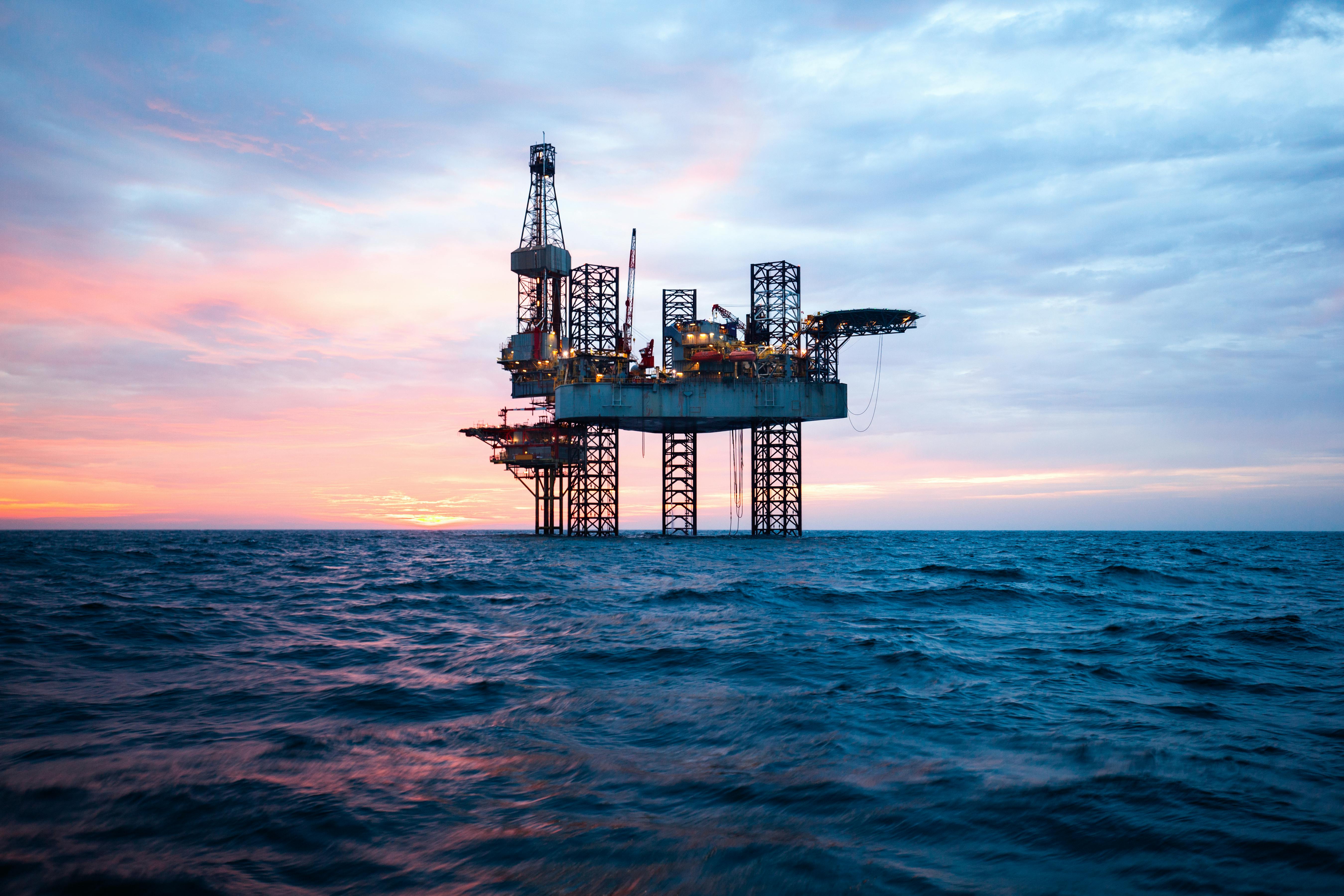 Oil drilling platform standing in the ocean