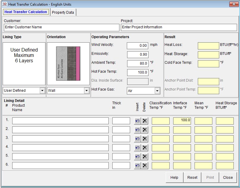 Thermal analysis software operations screen Heat Transfer Program 2.0