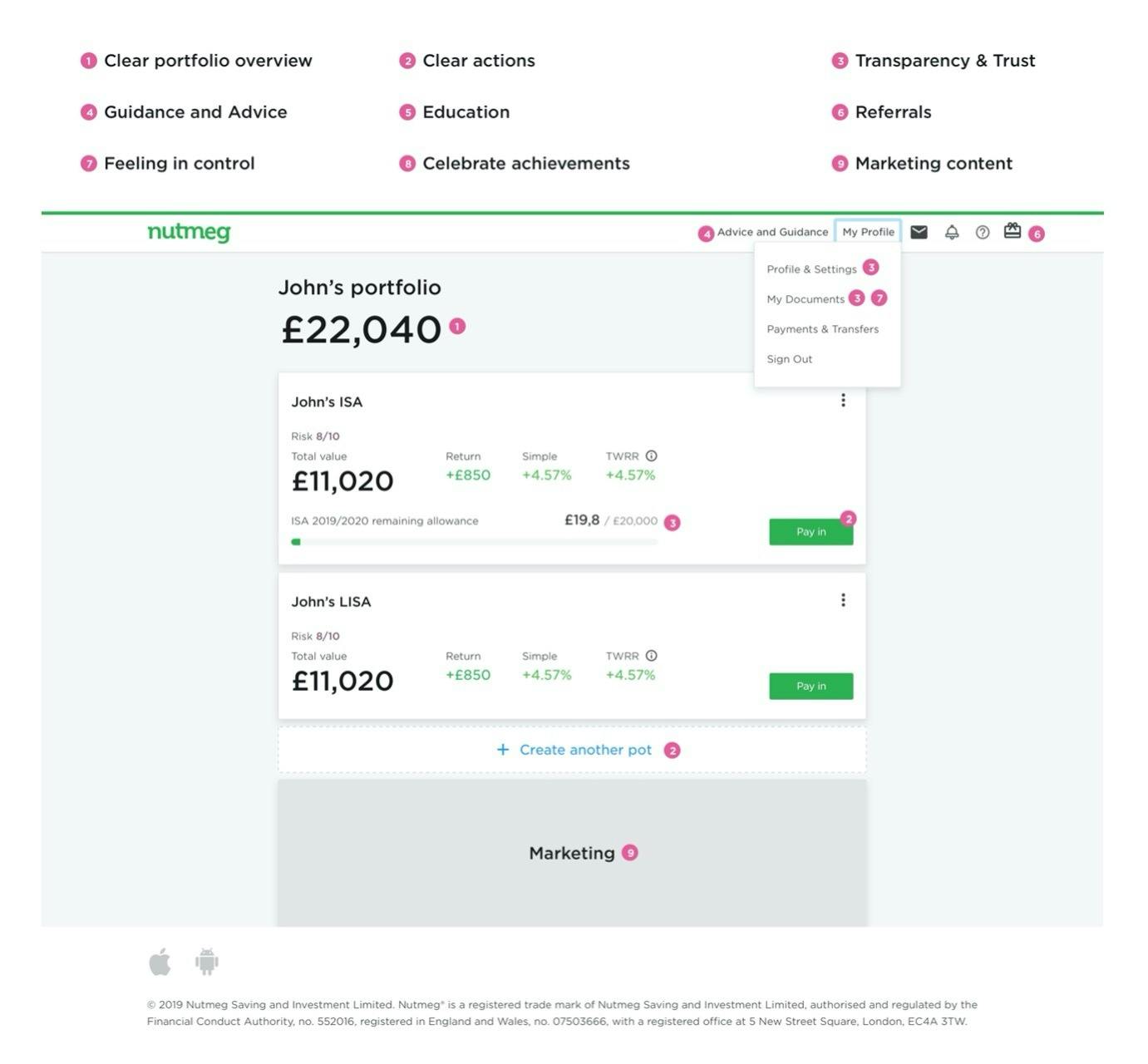 Portfolio summary for new Nutmeg dashboard